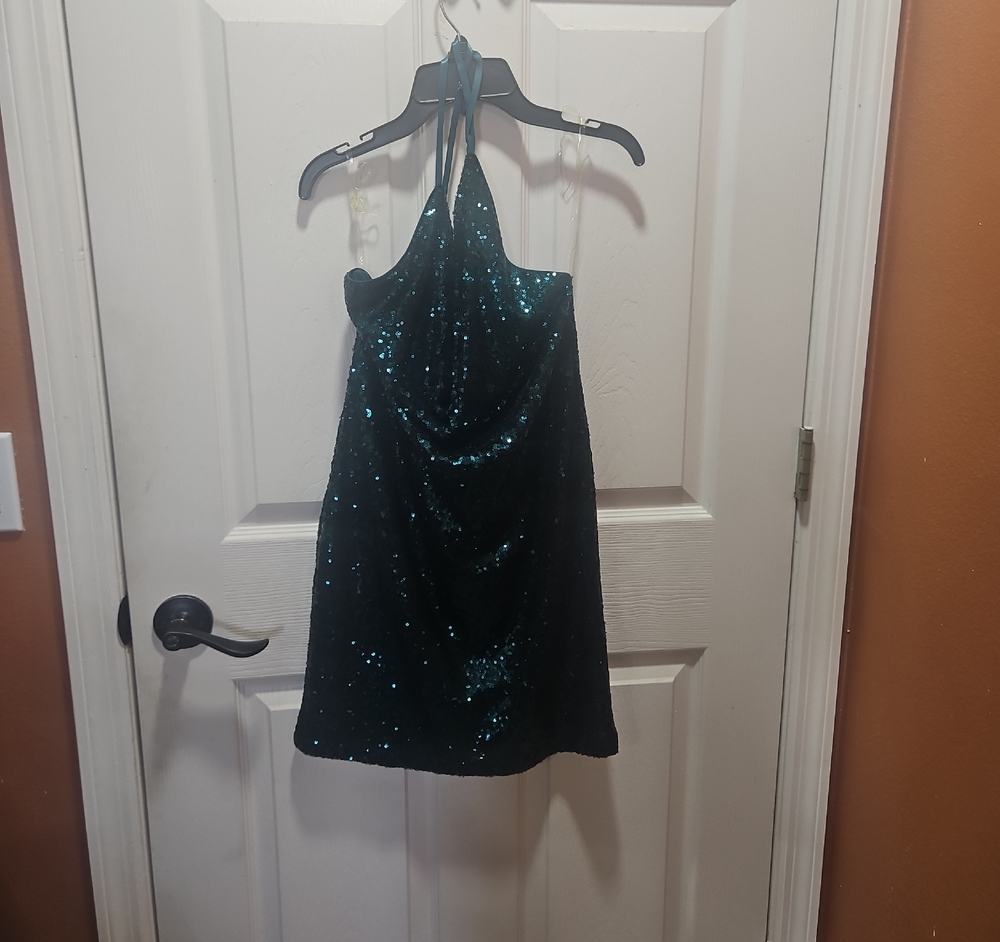 Fashion Nova Green Halter Slip Mini Dress